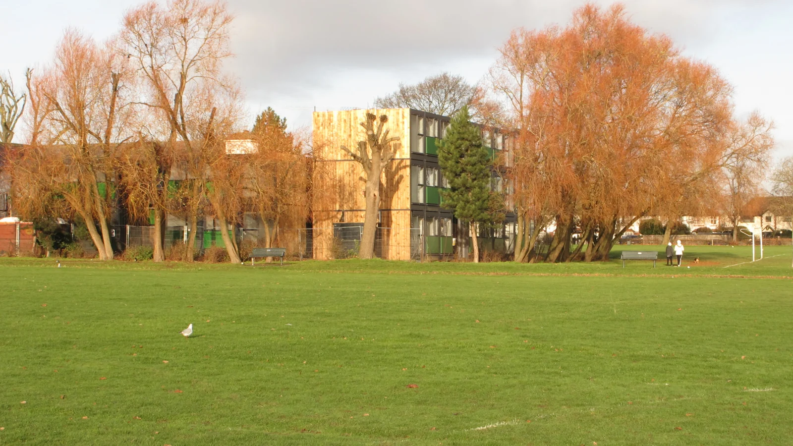 Modular temporary housing beside North Acton playing field in London